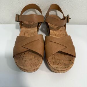 Kork-Ease Myrna 2.0 Ankle Strap Wedge Sandals Golden Brown Leather Size 10 EUC